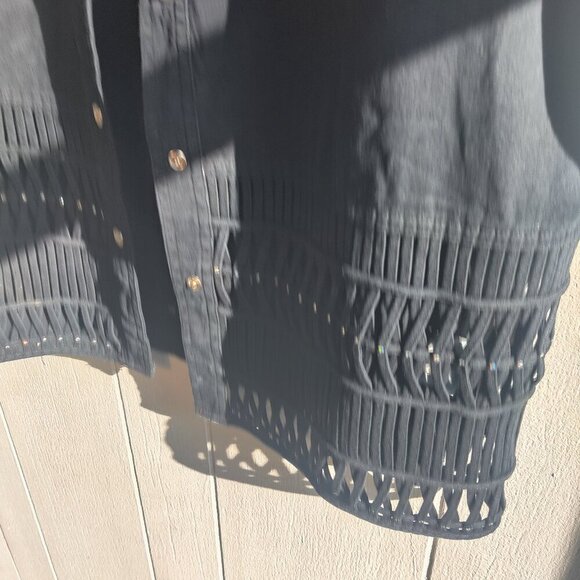 Jean jacket in Black with Bling! Beautiful braiding and studding, lightweight - Picture 5 of 6